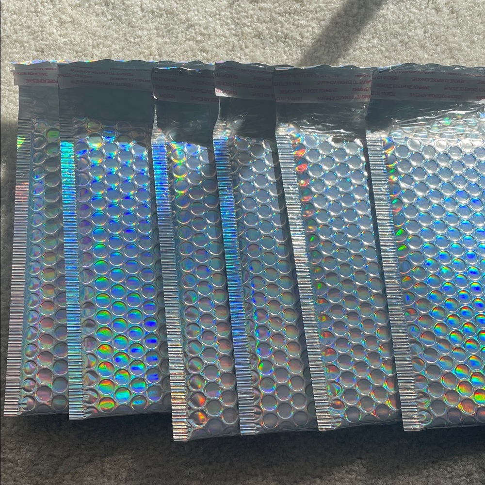 6 Holographic Bubble Mailers for Pens, Lip or Eyeliner Pencils 3 inches X 7.